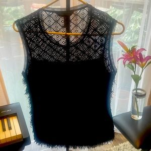BCBG Max Azria Tiered Lace/Fringe Blouse